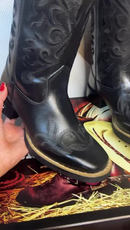 Bota Texana Country Sertanejo Feminina Bico quadrado Couro Legitimo C/Metal Bordada Rodeio