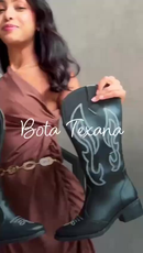 Bota Texana Feminina Cano Alto Com Bordado Exclusivo Estilo e Praticidade
