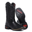 Bota Texana Country Sertanejo Feminina Bico quadrado Couro Legitimo C/Metal Bordada Rodeio