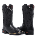 Bota Texana Country Sertanejo Feminina Bico quadrado Couro Legitimo C/Metal Bordada Rodeio
