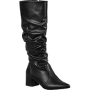 Bota Feminina GiGiL Cano Longo Enrugado Slouch Bico Fino Salto Bloco Médio Elegante Clássica Casual