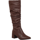 Bota Feminina GiGiL Cano Longo Enrugado Slouch Bico Fino Salto Bloco Médio Elegante Clássica Casual