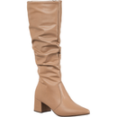 Bota Feminina GiGiL Cano Longo Enrugado Slouch Bico Fino Salto Bloco Médio Elegante Clássica Casual