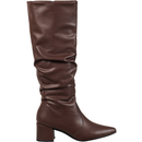 Bota Feminina GiGiL Cano Longo Enrugado Slouch Bico Fino Salto Bloco Médio Elegante Clássica Casual