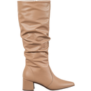 Bota Feminina GiGiL Cano Longo Enrugado Slouch Bico Fino Salto Bloco Médio Elegante Clássica Casual