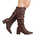 Bota Feminina GiGiL Cano Longo Enrugado Slouch Bico Fino Salto Bloco Médio Elegante Clássica Casual