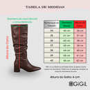 Bota Feminina GiGiL Cano Longo Enrugado Slouch Bico Fino Salto Bloco Médio Elegante Clássica Casual