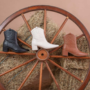 Bota Texana Feminina Bordada Western Bico Fino Salto Bloco Médio Boho