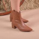 Bota Texana Feminina Bordada Western Bico Fino Salto Bloco Médio Boho