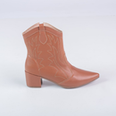 Bota Texana Feminina Bordada Western Bico Fino Salto Bloco Médio Boho