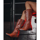 Bota Texana Western Cano Alto Feminina Com Bordado Estilosa Rodeio